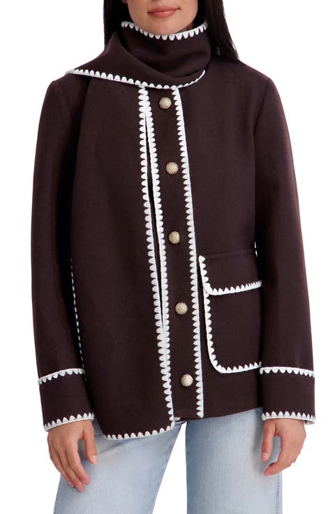 Scarf Collar Faux Wool Jacket