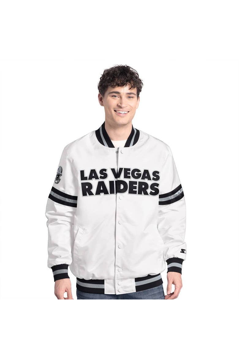 Men's Starter  White Las Vegas Raiders Scout Full-Snap Varsity Jacket, Main, color, White