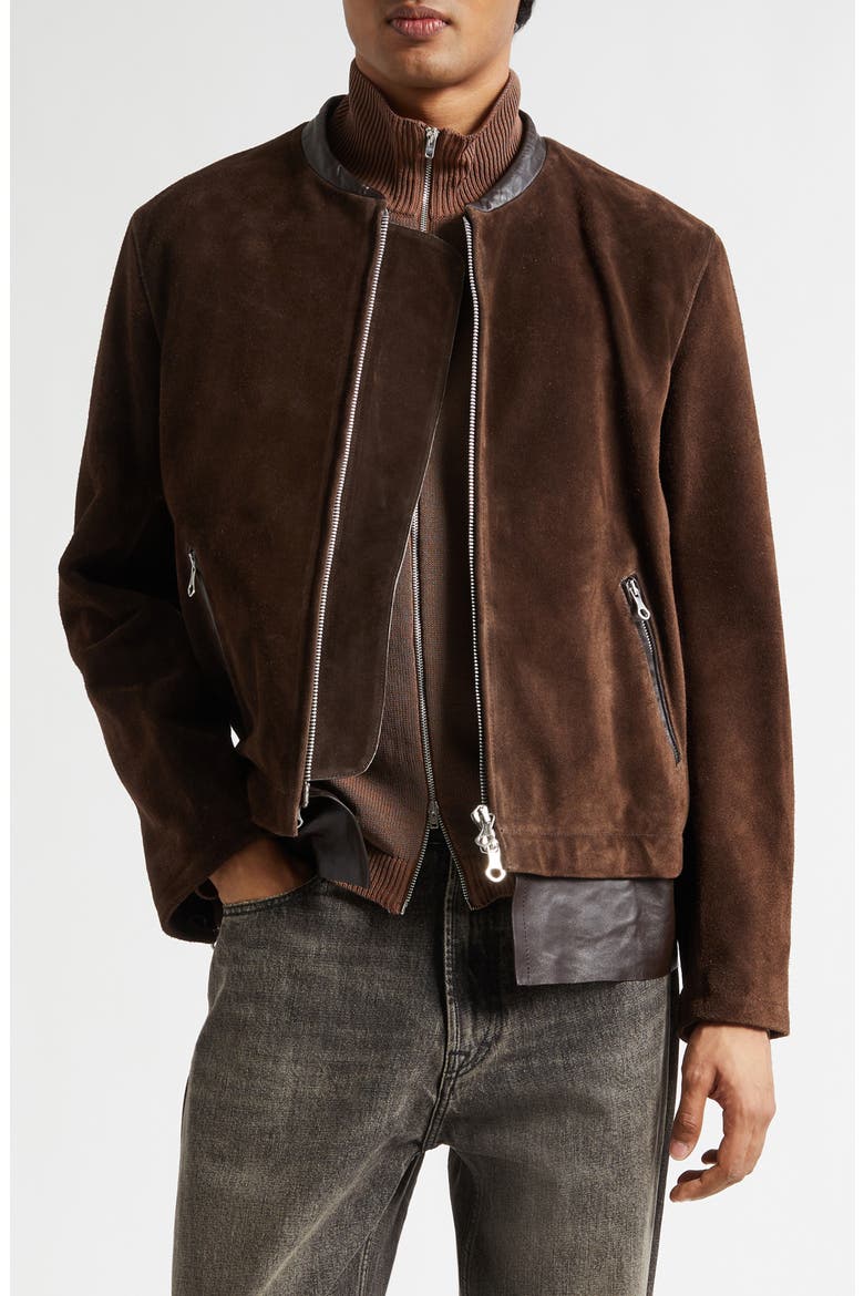 Drift Suede & Leather Jacket, Main, color, WENGE BROWN WET SUEDE