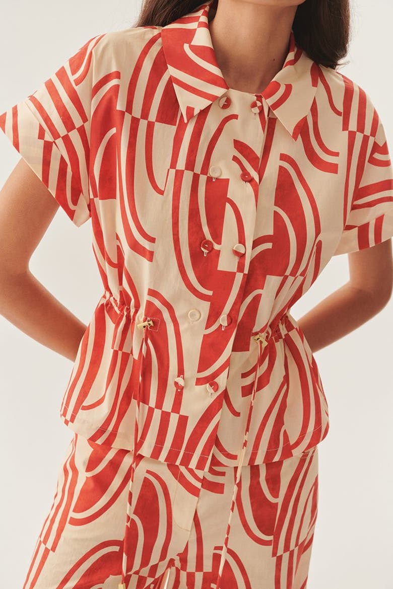 Jocelyn Cotton Shirt, Main, color, RED-BEIGE