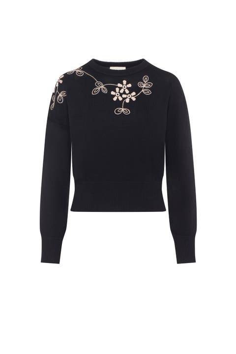 Embroidered Floral Front Knit Sweater