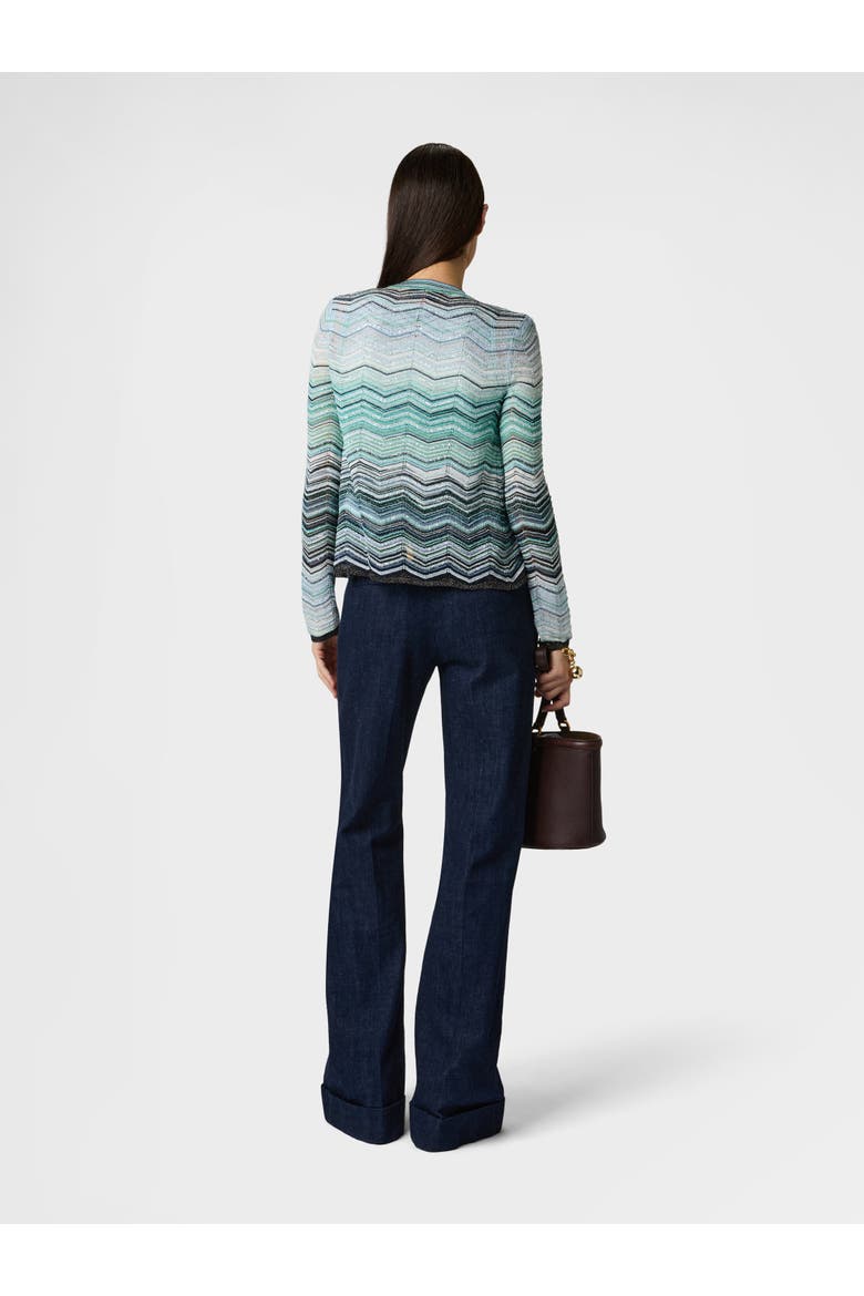 Cardigan In Viscose Chevron Lamé With Sequins, Alternate, color, Turquoise