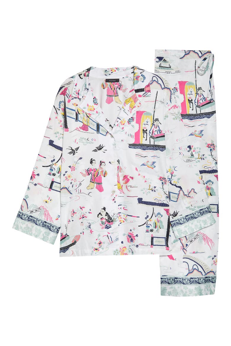Kana Print Cotton Sateen Pajamas, Alternate, color, WARM WHITE