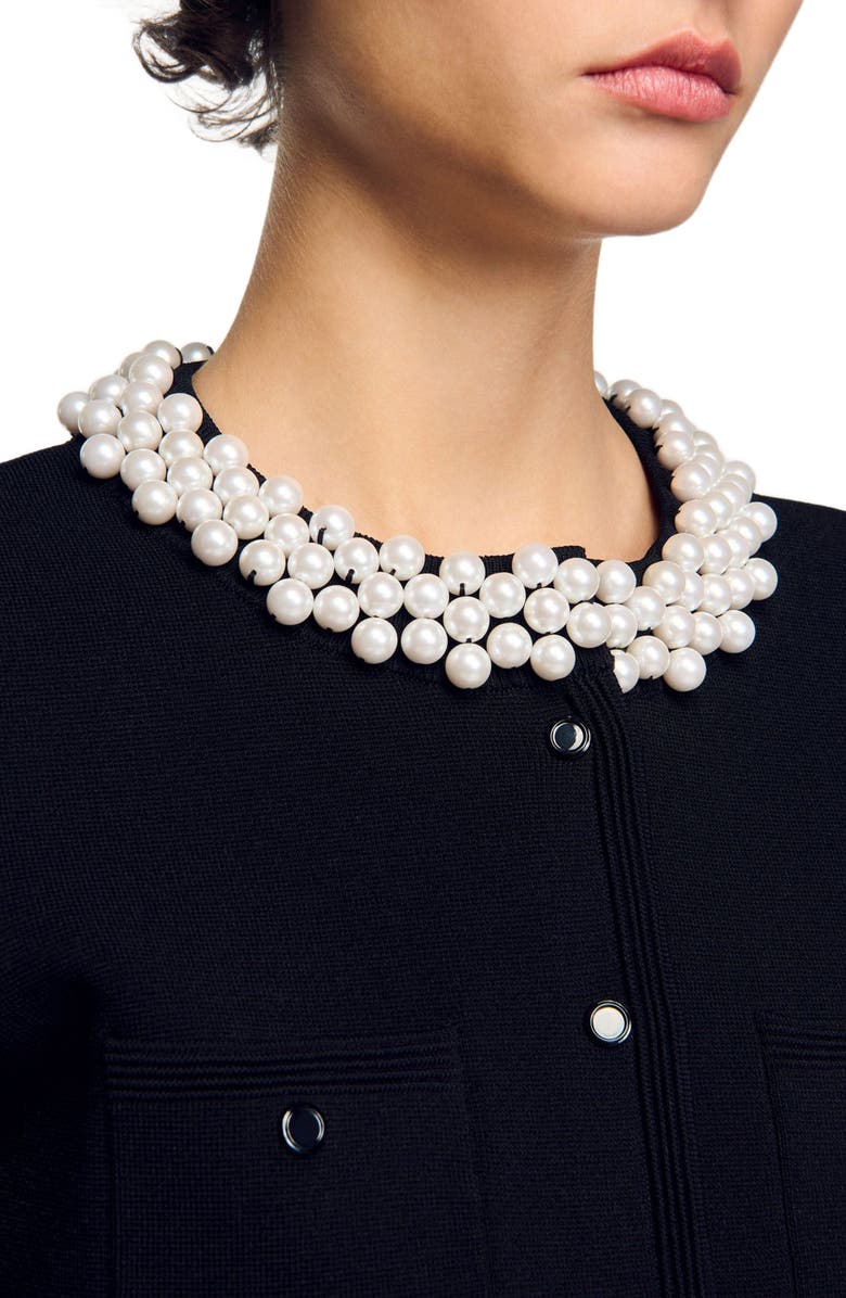 SANDRO Cardigan with beaded collar, Alternate, color, 