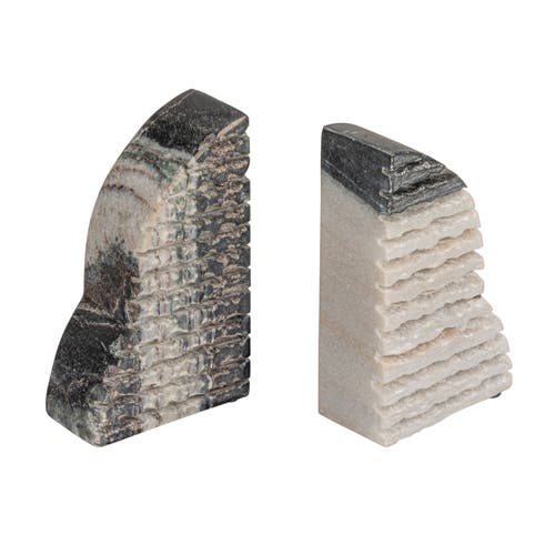 Storied Home Mélange Carved Marble Bookends In Black