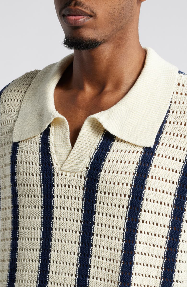 DIET STARTS MONDAY Stripe Open Knit Polo Sweater, Alternate, color, 