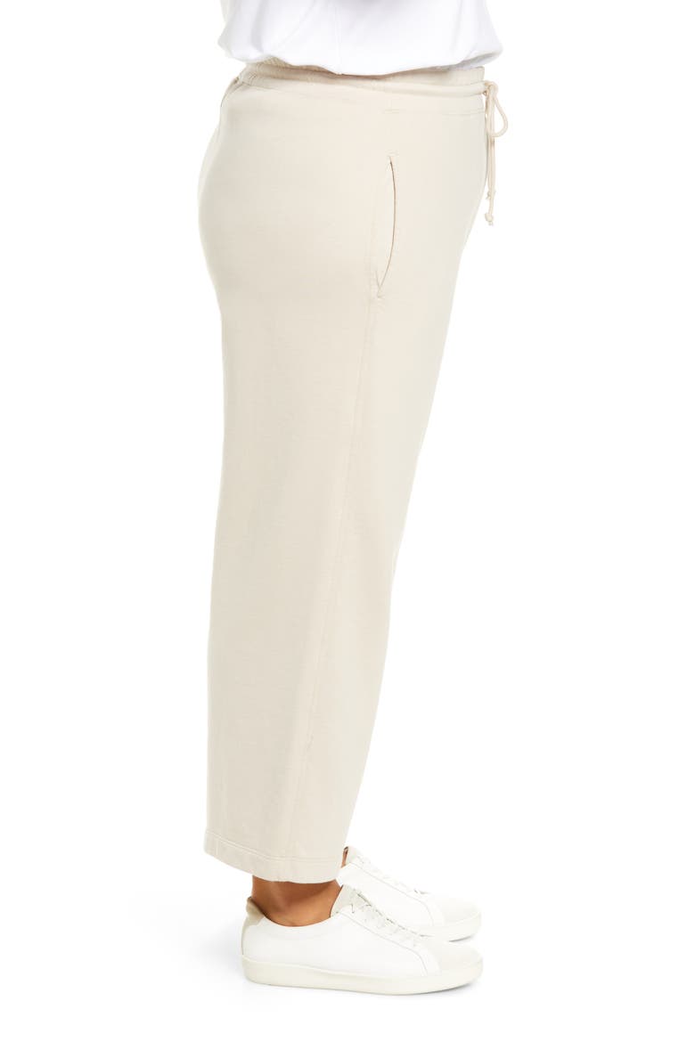 Crop Drawstring Cotton Fleece Pants, Alternate, color, PALE FAWN