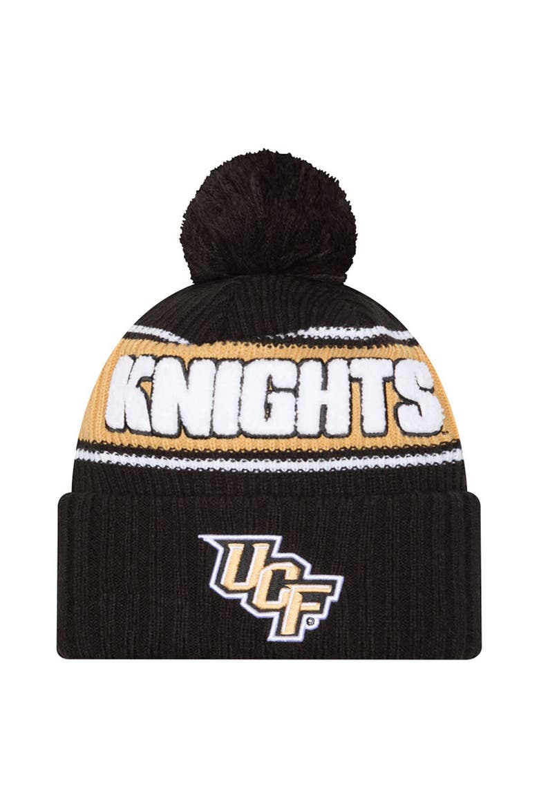 Men's New Era Black UCF Knights Bold Cuffed Knit Hat with Pom, Main, color, Black