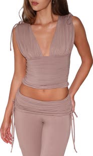 Tiger Mist Halona Ruched Plunge Top