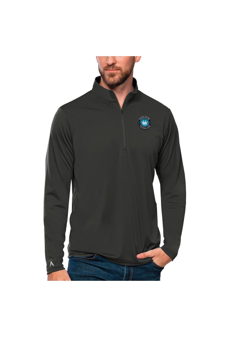 Men's Antigua Charcoal Charlotte FC Tribute Quarter-Zip Pullover Top, Main, color, Charcoal