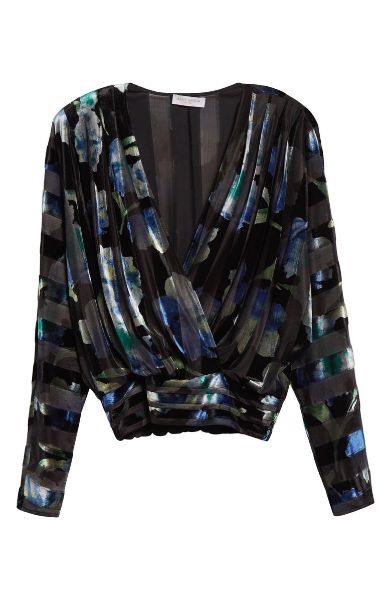 Ramy Brook Orson Metallic Floral Mixed Media Top, Alternate, color, Lapis Velvet