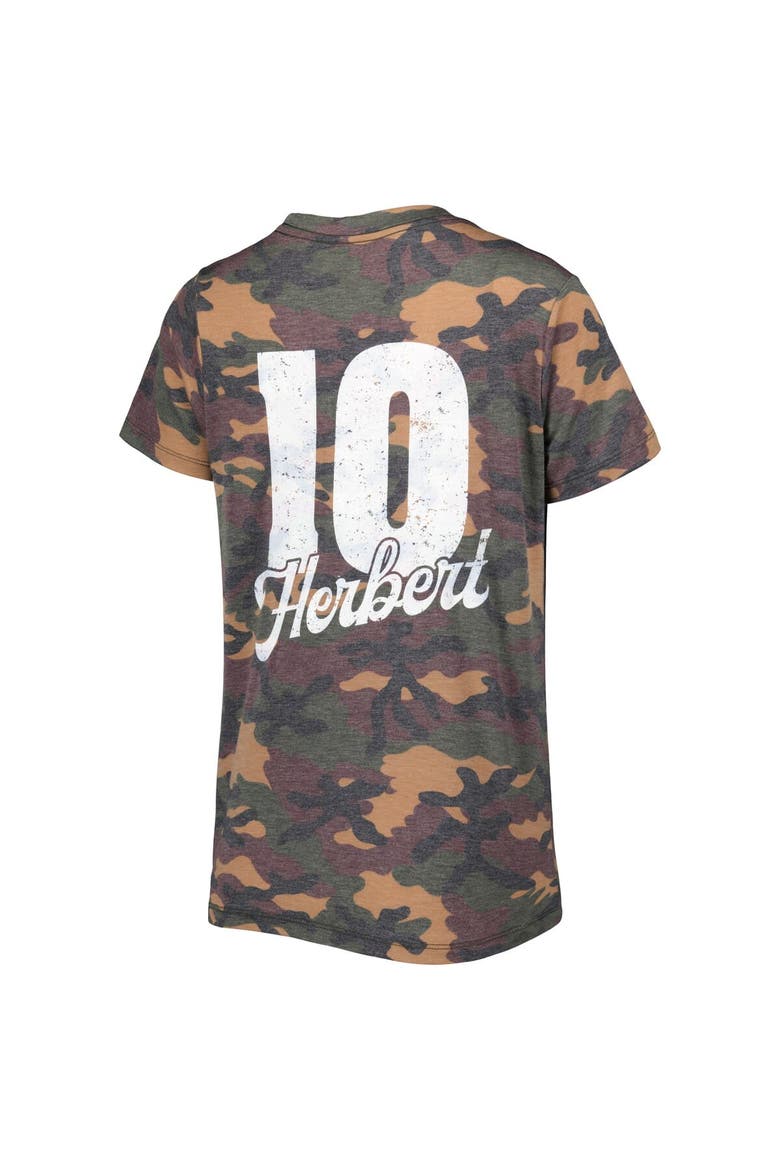 Women's Majestic Threads Justin Herbert Camo Los Angeles Chargers Name & Number V-Neck Tri-Blend T-Shirt, Alternate, color, Camo