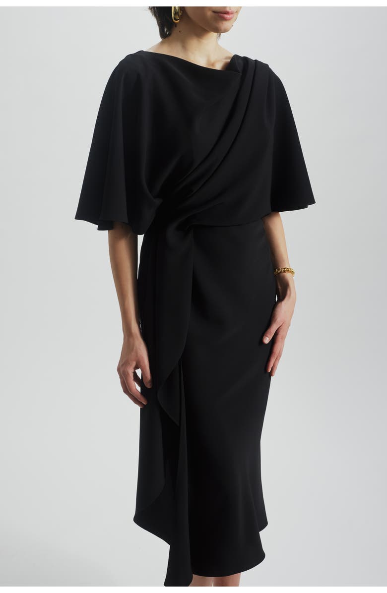 Amsale Cascading Drape Dress, Alternate, color, Black