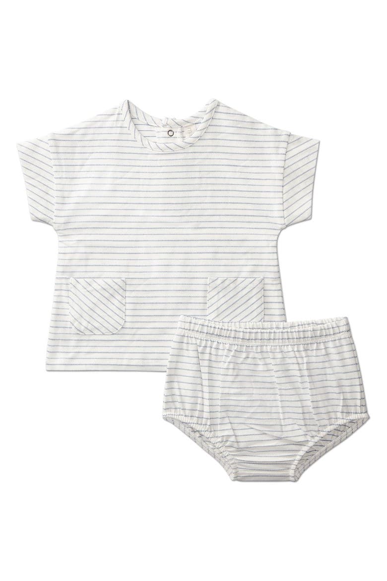 2 Piece Set Baby "Tiny Stripe" Stretch Cotton Top and Bloomers, Main, color, Blue