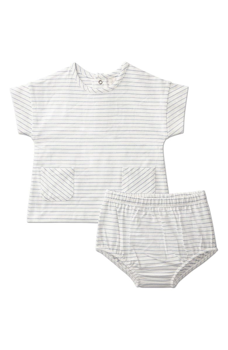 MiniMoi 2 Piece Set Baby "Tiny Stripe" Stretch Cotton Top and Bloomers, Main, color, Blue
