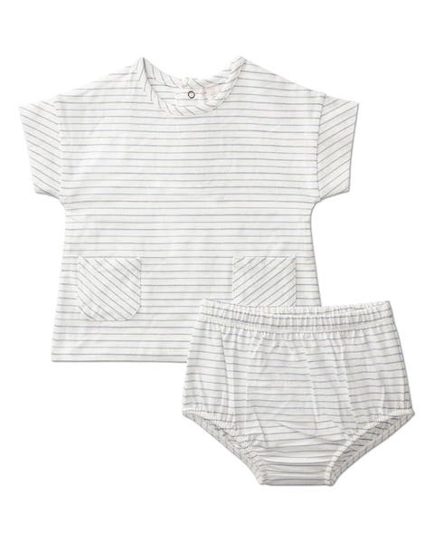 2 Piece Set Baby "Tiny Stripe" Stretch Cotton Top and Bloomers