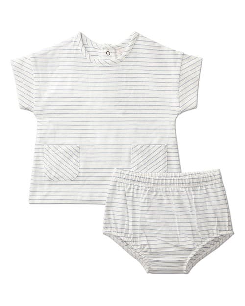Minimoi 2 Piece Set Baby "tiny Stripe" Stretch Cotton Top And Bloomers In White