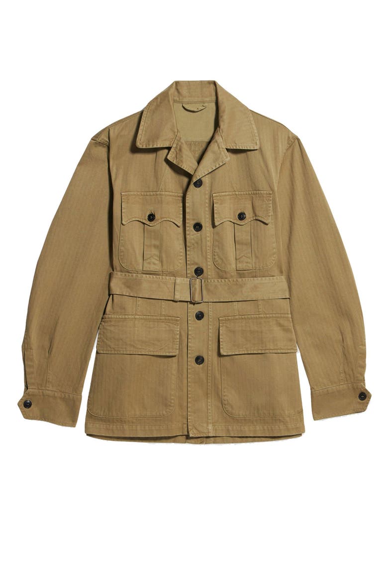 Clint Herringbone Cotton Sahariana Jacket, Main, color, OLIVE