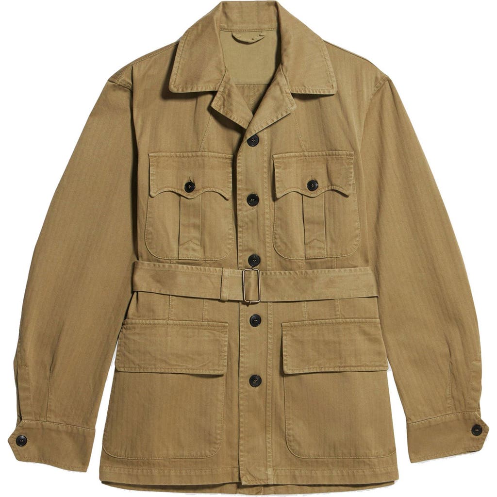 Fortela Clint Herringbone Cotton Sahariana Jacket In Brown
