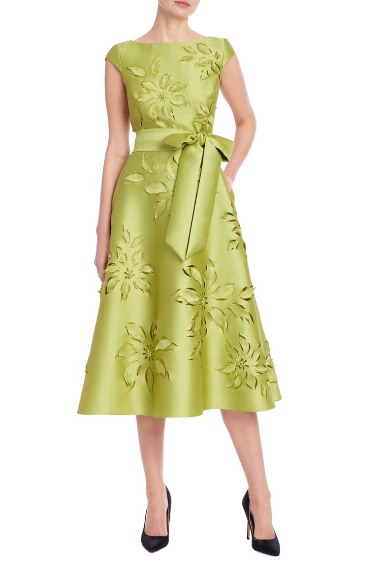 Laser-Cut Floral Fit & Flare Cocktail Dress, Main, color, CHARTREUSE