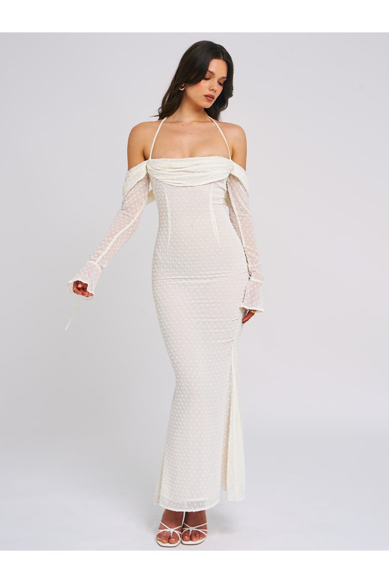 Kaia Long Sleeve Off Shoulder Maxi Dress, Alternate, color, White