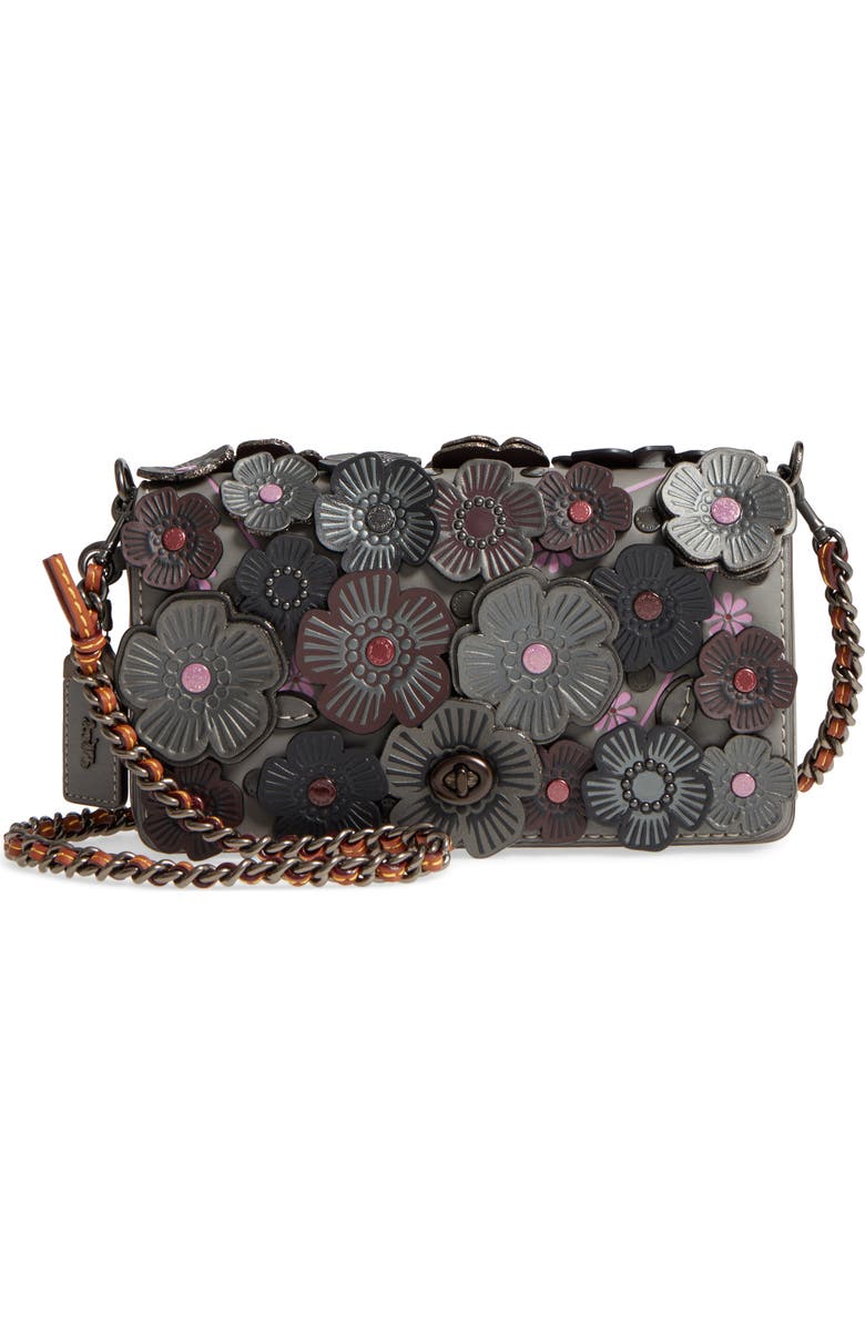 COACH 1941 'Dinky' Flower Appliqué Leather Crossbody Bag, Main, color,
