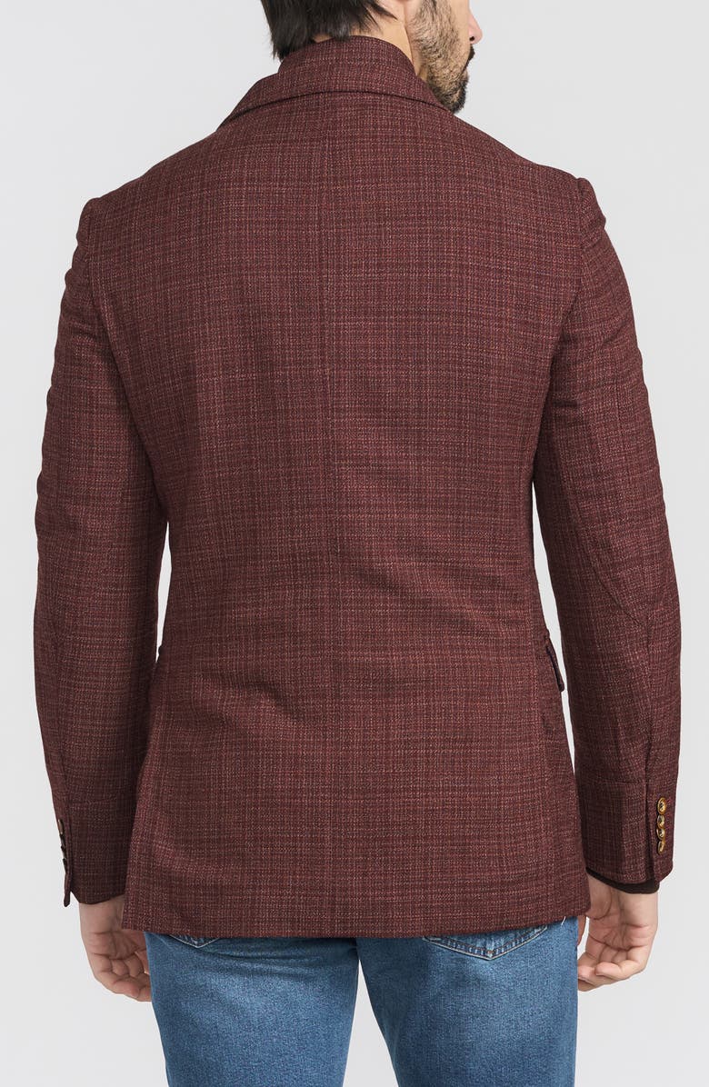FLYNT Burgundy Plaid Stretch Wool Hybrid Sport Coat with Removable Bib, Alternate, color, Burgundy