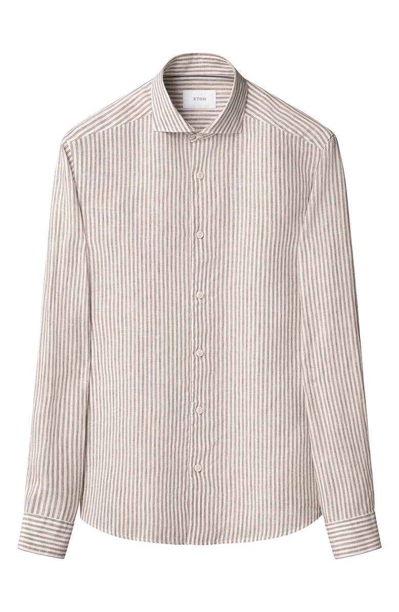 Eton Regular Fit Bengal Stripe Linen Dress Shirt, Alternate, color, Light Beige