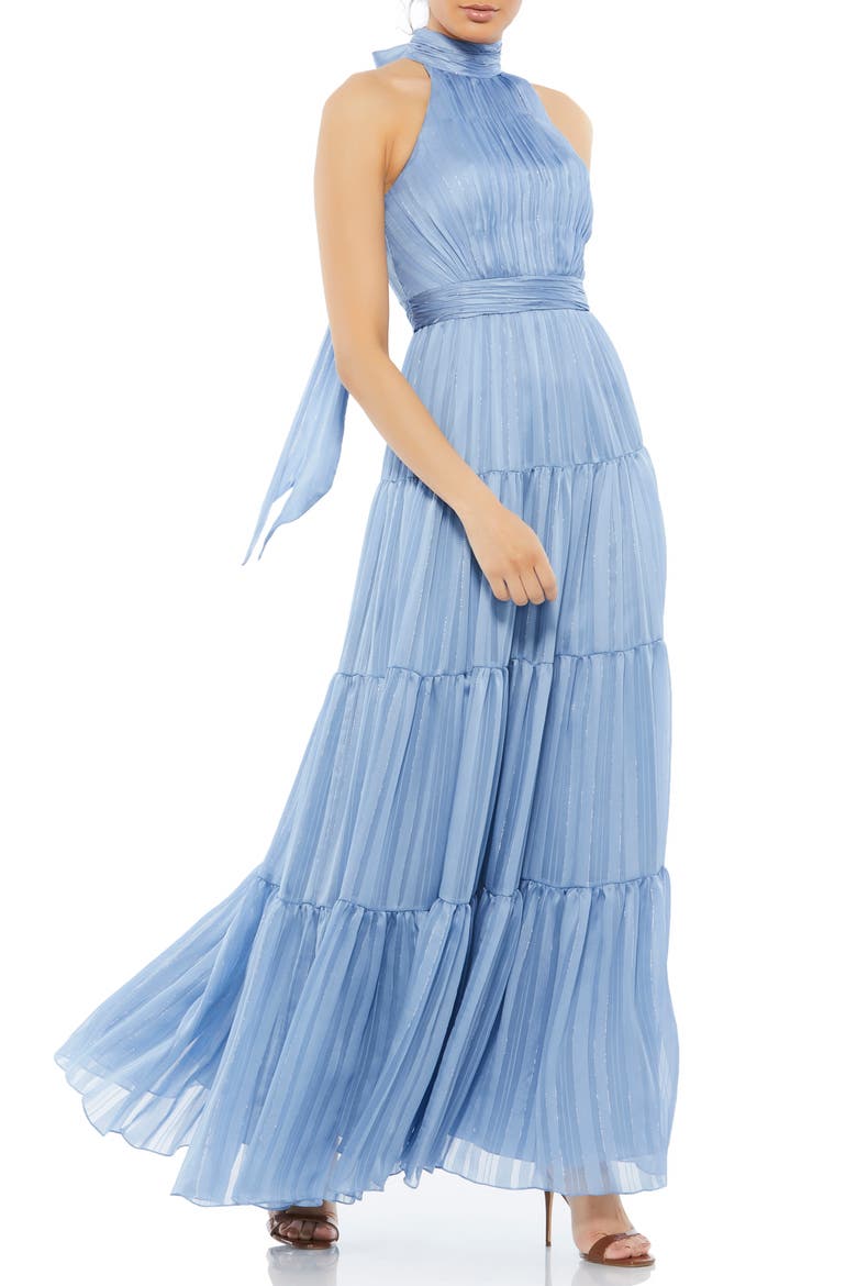 Bow Back Tiered A-Line Gown, Main, color, SLATE BLUE