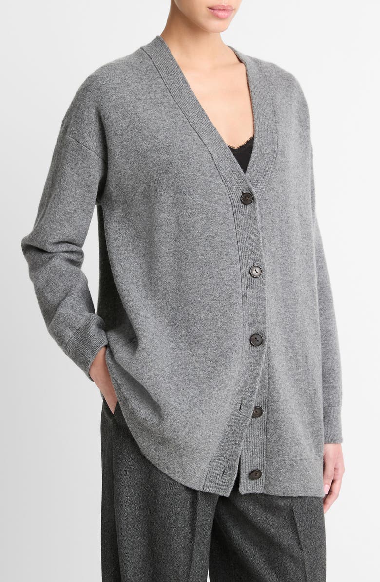 Vince Oversize Wool Blend Double Knit Cardigan, Alternate, color, Heather Flint