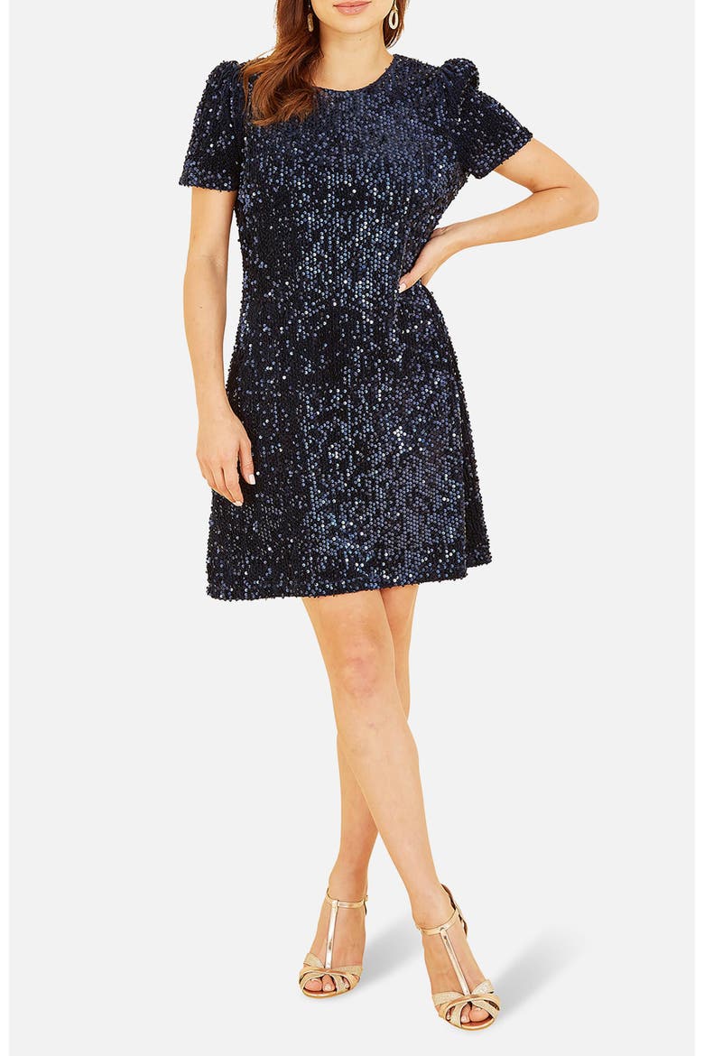 Sequin Tunic Mini Dress, Alternate, color, Navy