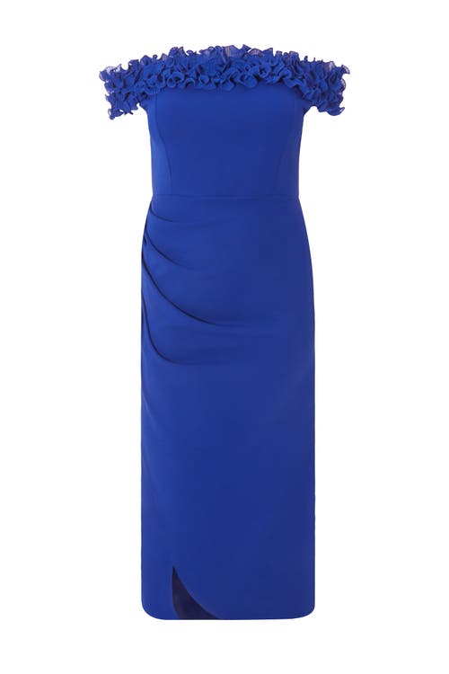Quiz Plus Size Bardot Ruffle Maxi Dress In Royal Blue
