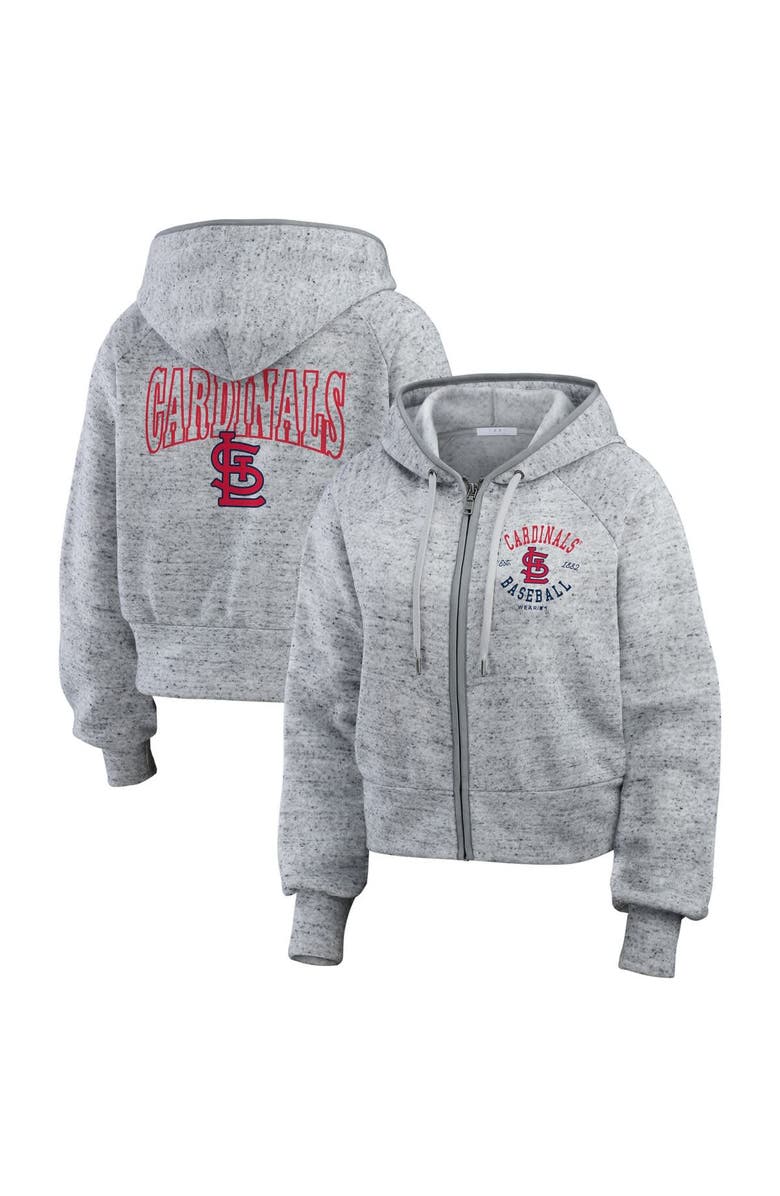 WEAR by Erin Andrews Women's WEAR by Erin Andrews Heather Gray St. Louis Cardinals Speckled Fleece Cropped Full-Zip Hoodie, Alternate, color, Heather Gray