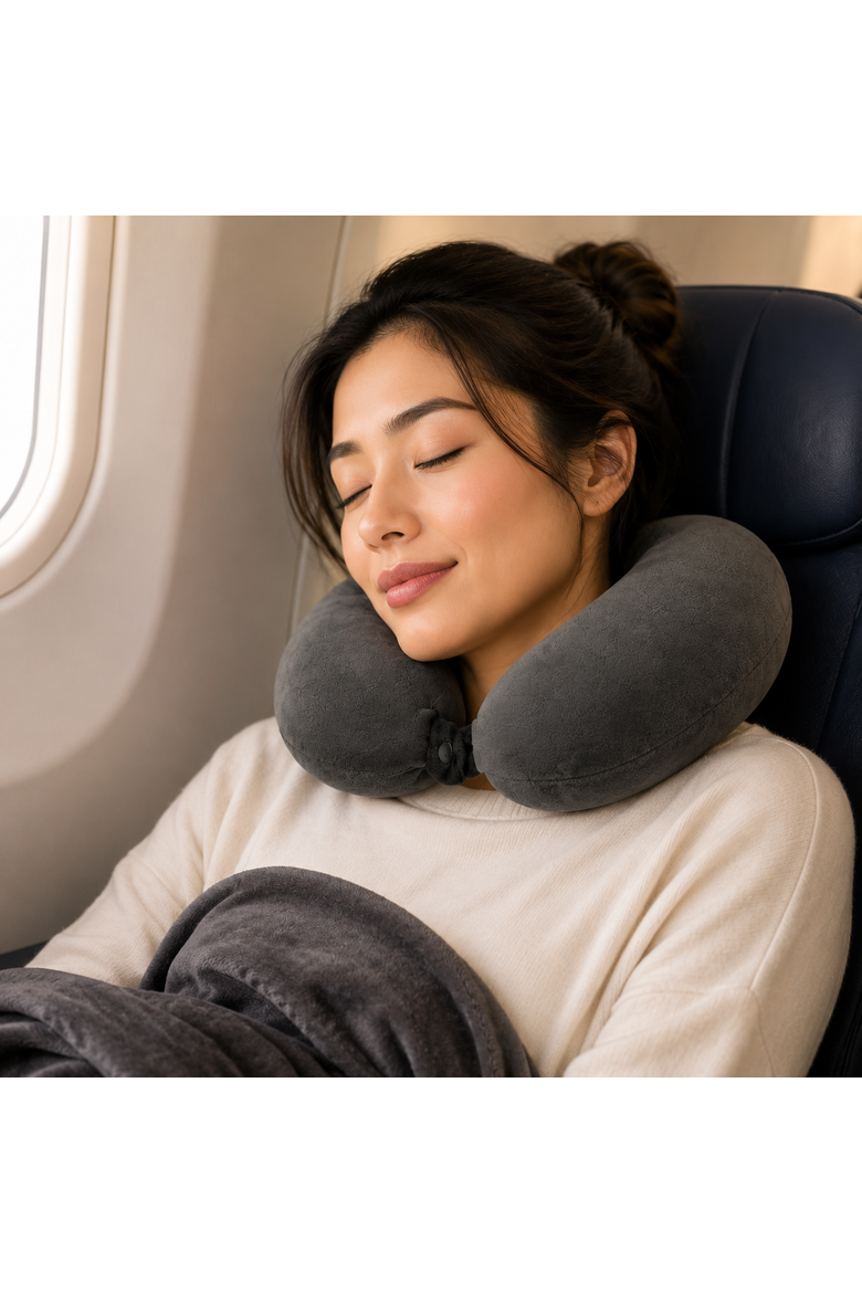 Travel Pillow & Neck/Shoulder Massaging Wrap, Alternate, color, Grey
