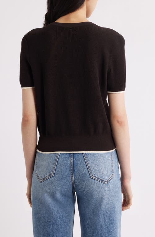 Rag & Bone Dina Tipped Short Sleeve Cotton Blend Cardigan In Brown