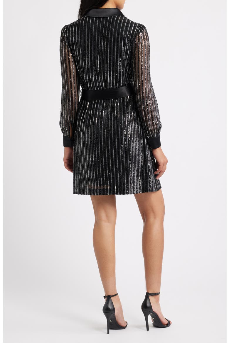 stripes binding long sleeve sequin party dress Sequin Stripe Long Sleeve Belted Shirtdress (Women)