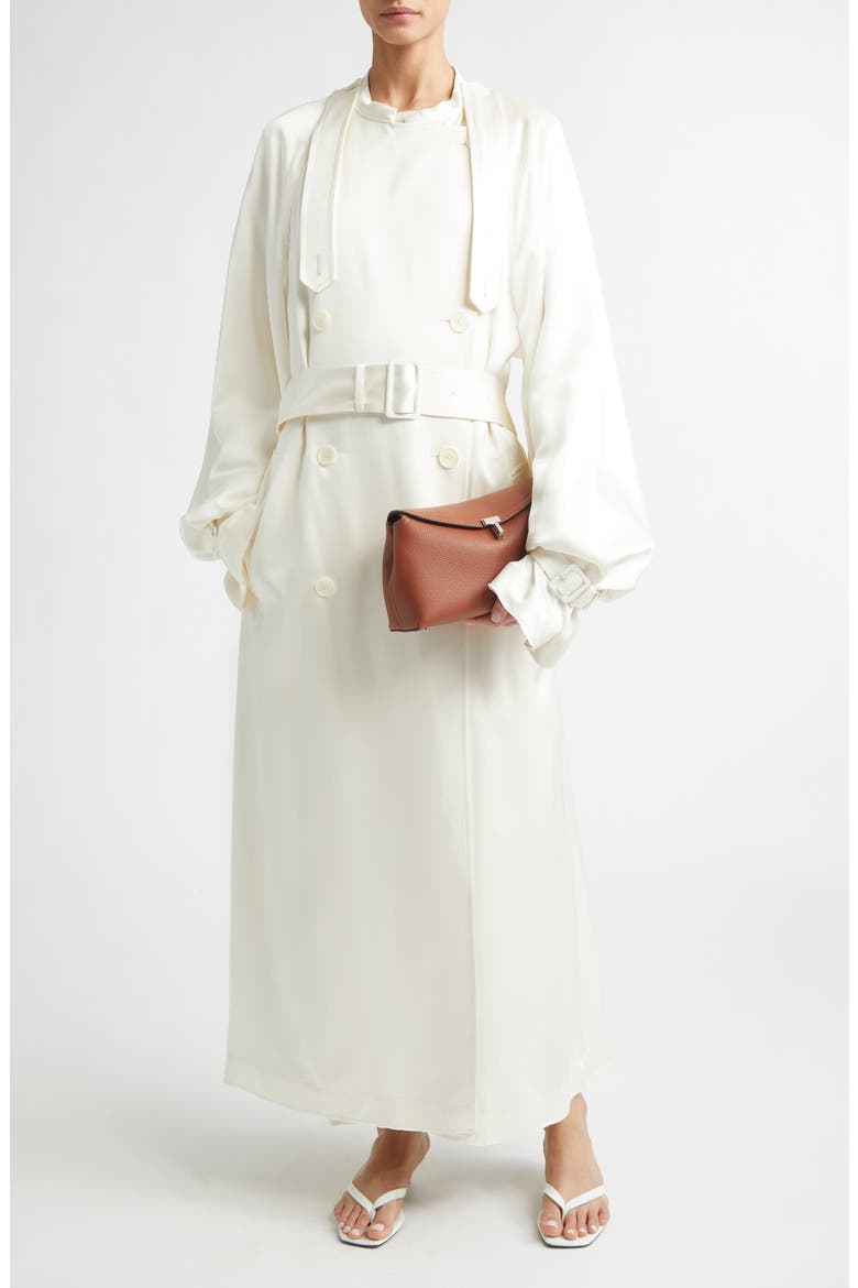 satin trench dress Autumn winter satin swing Hepburn trench coat dress- Oi