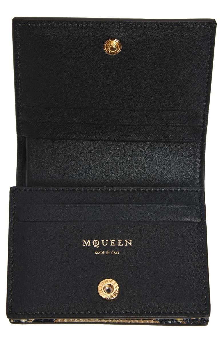McQueen Snake Embossed Leather Card Case, Alternate, color, Brown/ Gold