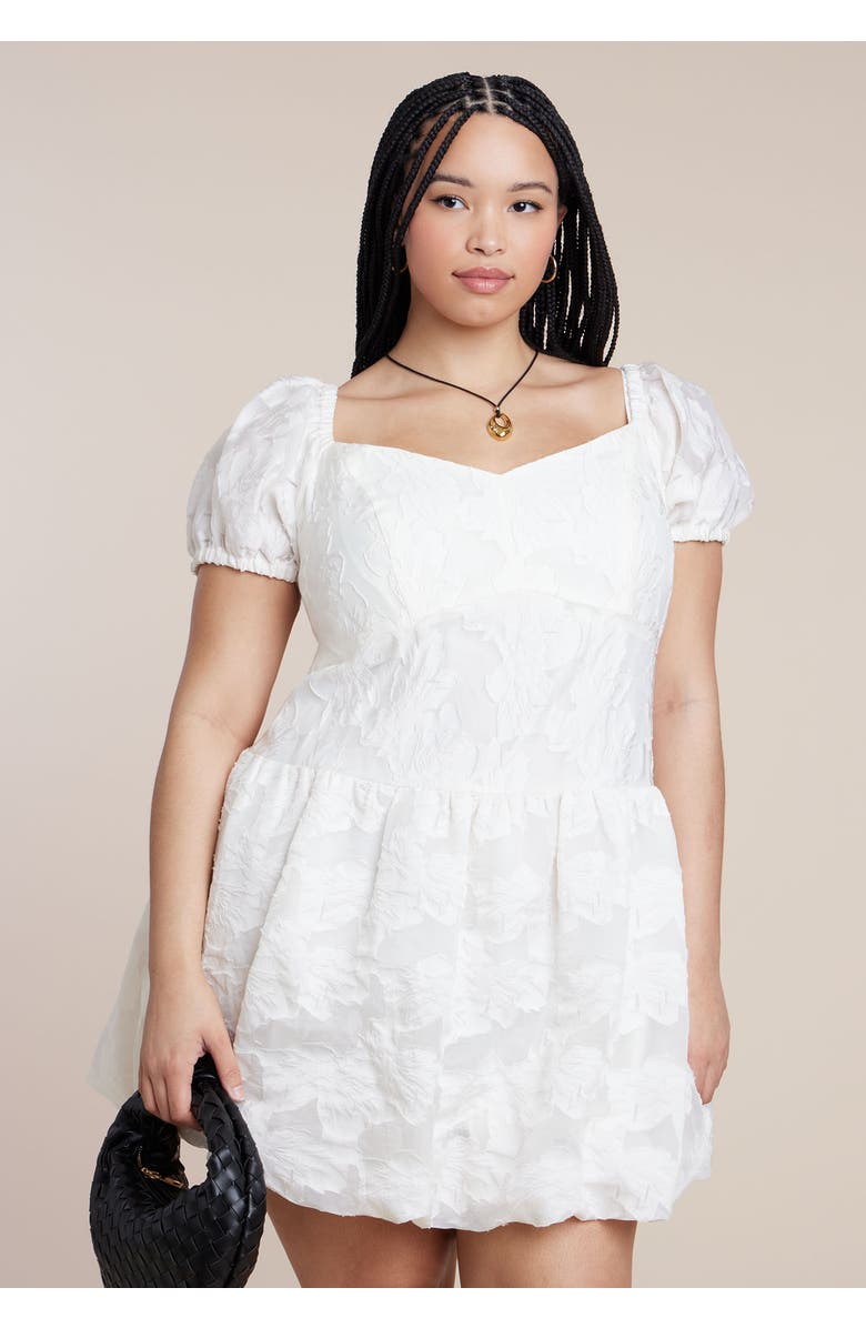 ELOQUII Textural Mini Bubble Dress, Alternate, color, Coconut Milk