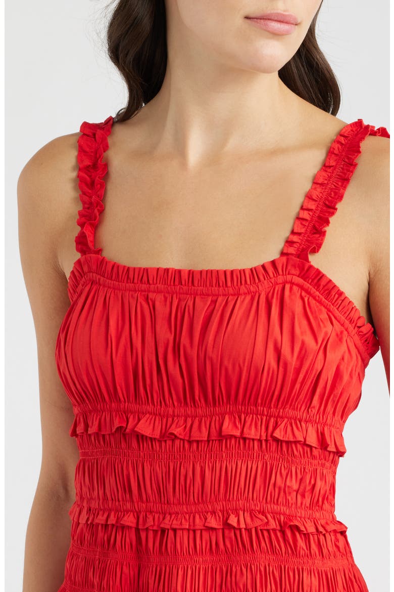 Ruffled Smocked Stretch Cotton Sundress, Alternate, color, CLASSIC CHERRY