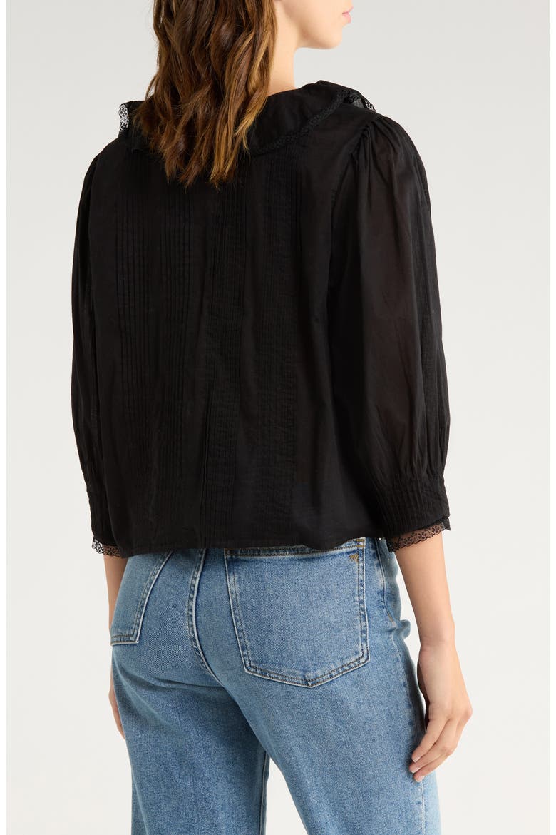 Mare Ruffle Cotton Button-Up Top, Alternate, color, BLACK