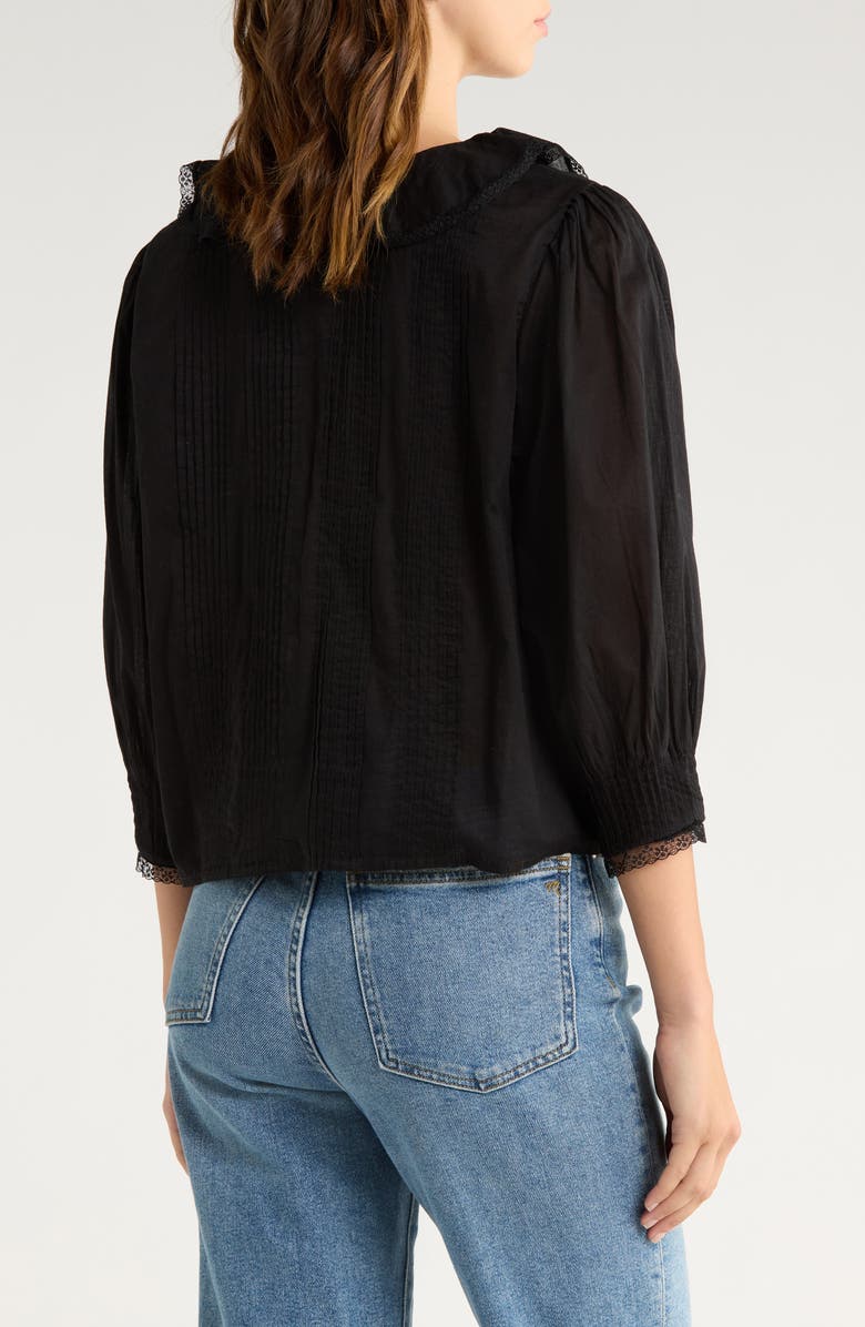 Rails Mare Ruffle Cotton Button-Up Top, Alternate, color, Black