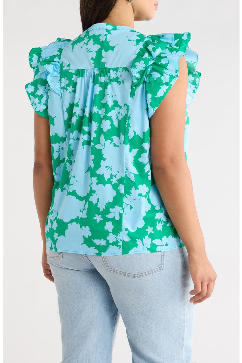 Riona Floral Sammi Cotton Button-Up Top, Alternate, color, BLUE-KELLY