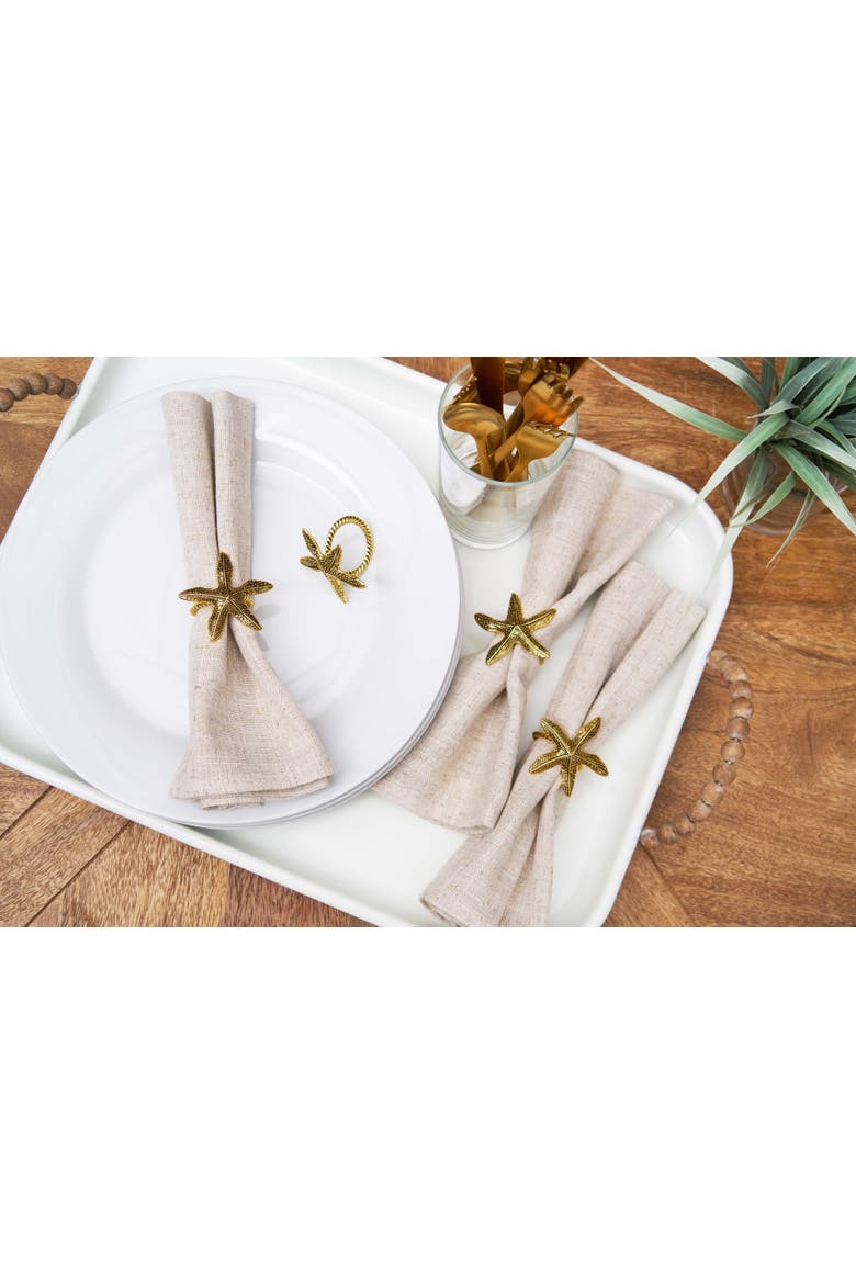 Gold Starfish Napkin Rings Set of 4, Alternate, color, Yellow