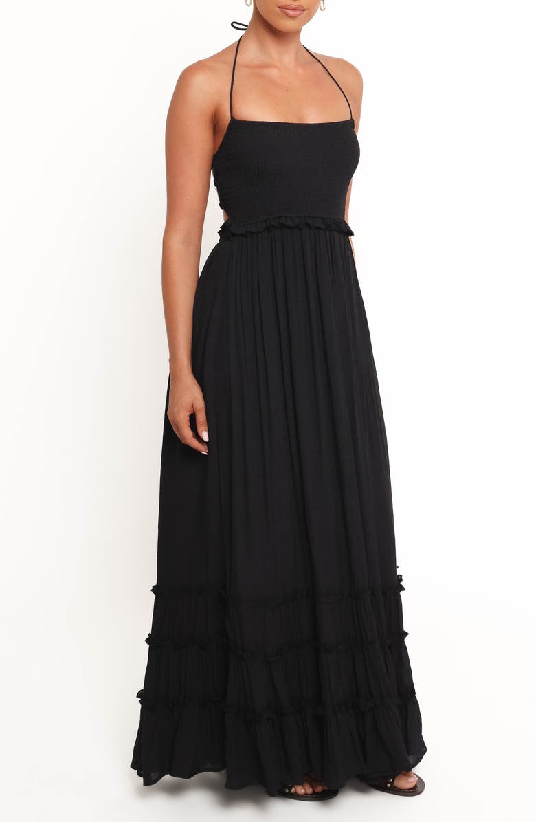 Petal & Pup Lysandra Smocked Halter Maxi Dress, Main, color, Black