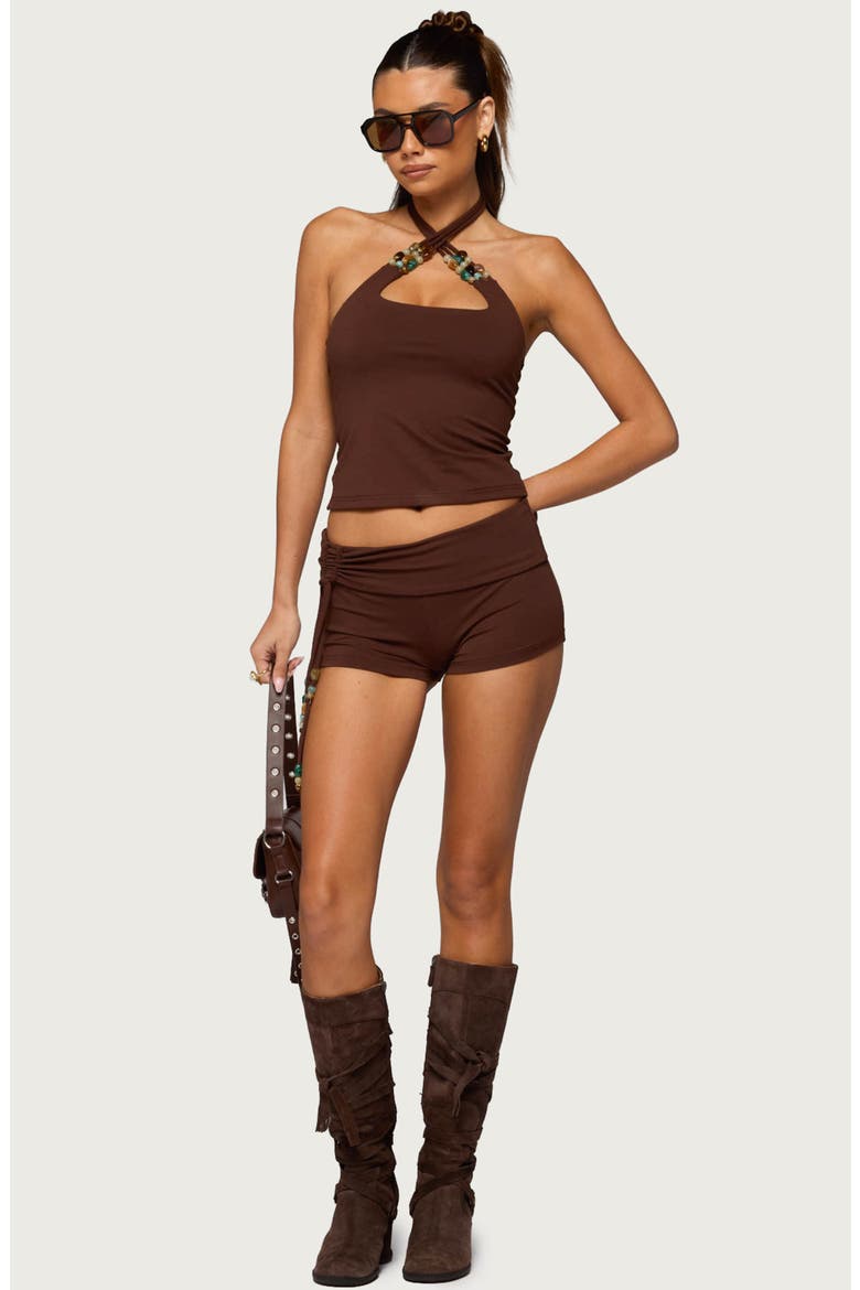Thia Beaded Halter Top, Alternate, color, DARK-BROWN