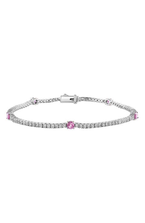 14K White Gold White & Pink Lab Created Diamond Tennis Bracelet - 2.45ct.