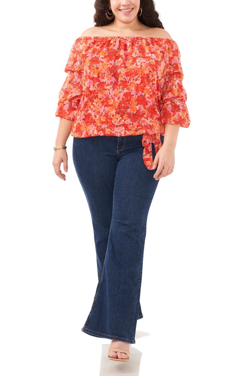 Vince Camuto Floral Off the Shoulder Bubble Sleeve Top, Alternate, color,