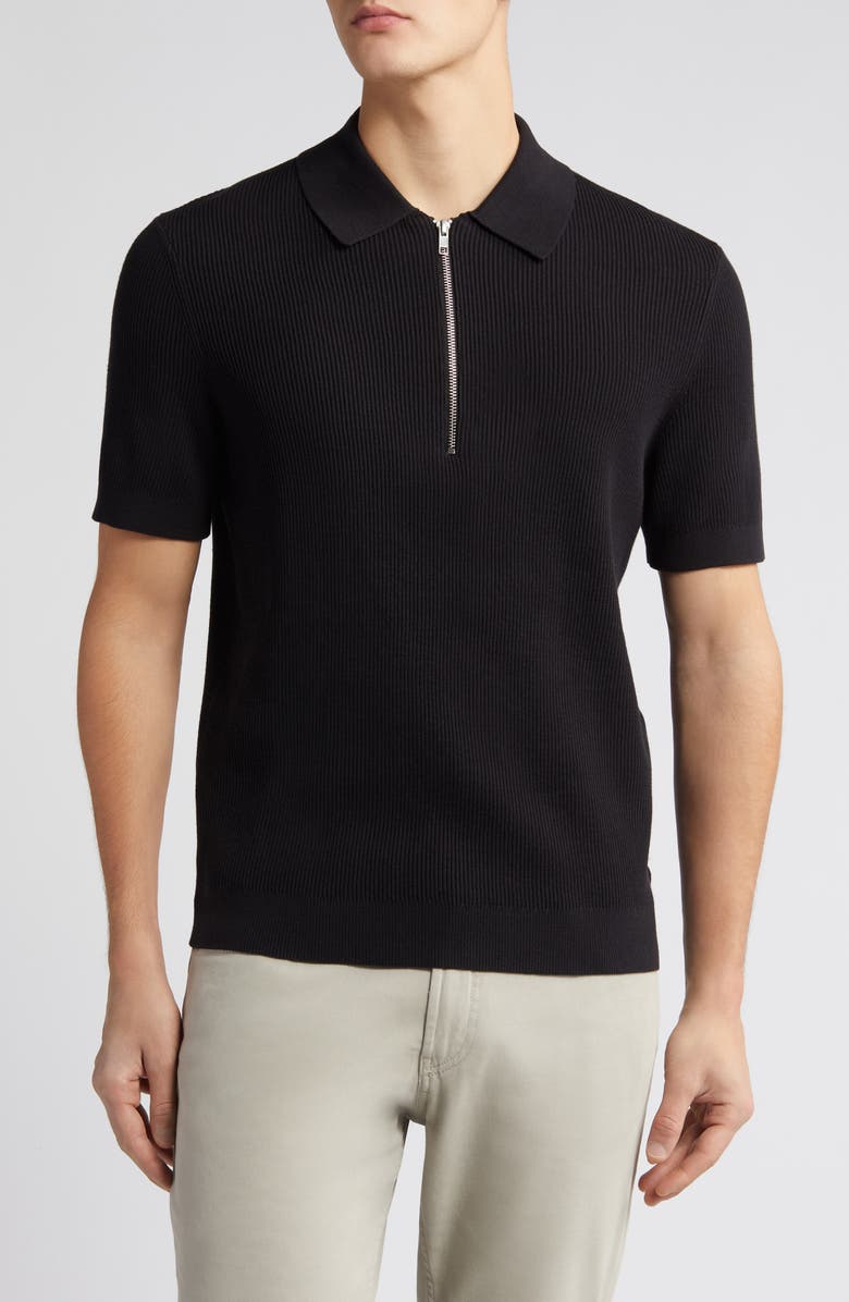 NN07 Hansie Zip Ribbed Organic Cotton Sweater Polo, Main, color, Black