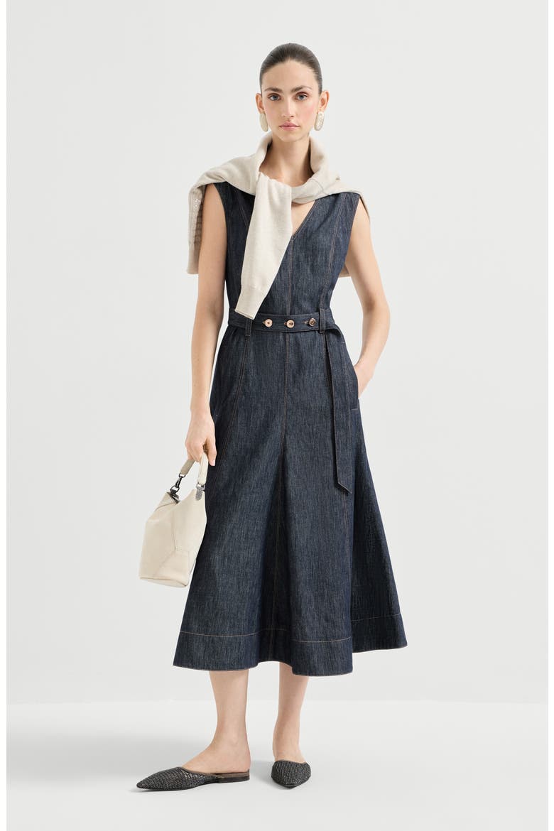 Twill flared dress, Alternate, color, Denim